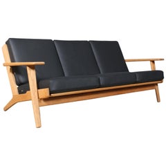 Hans J. Wegner Three-Seat Sofa, Model 290/3, Soap Treated Oak and Leather