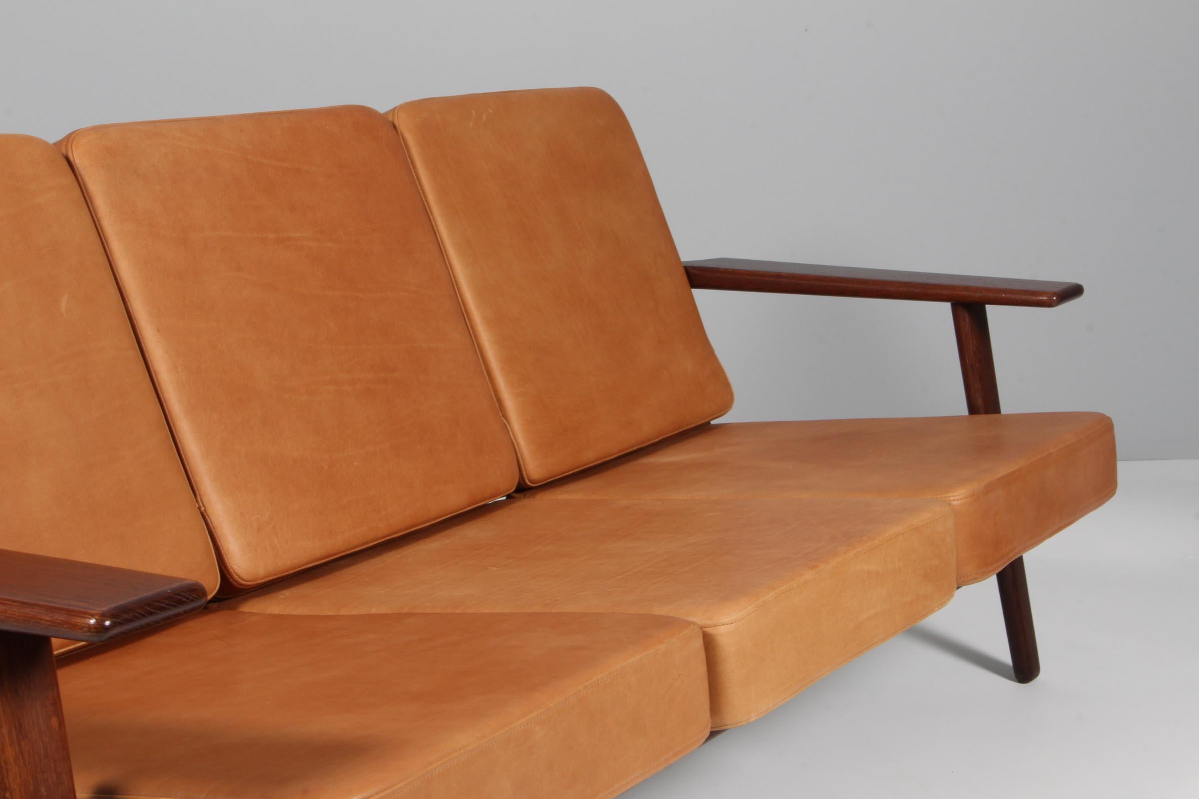 Leather Hans J. Wegner, Three-Seat Sofa, Model 290, Oak