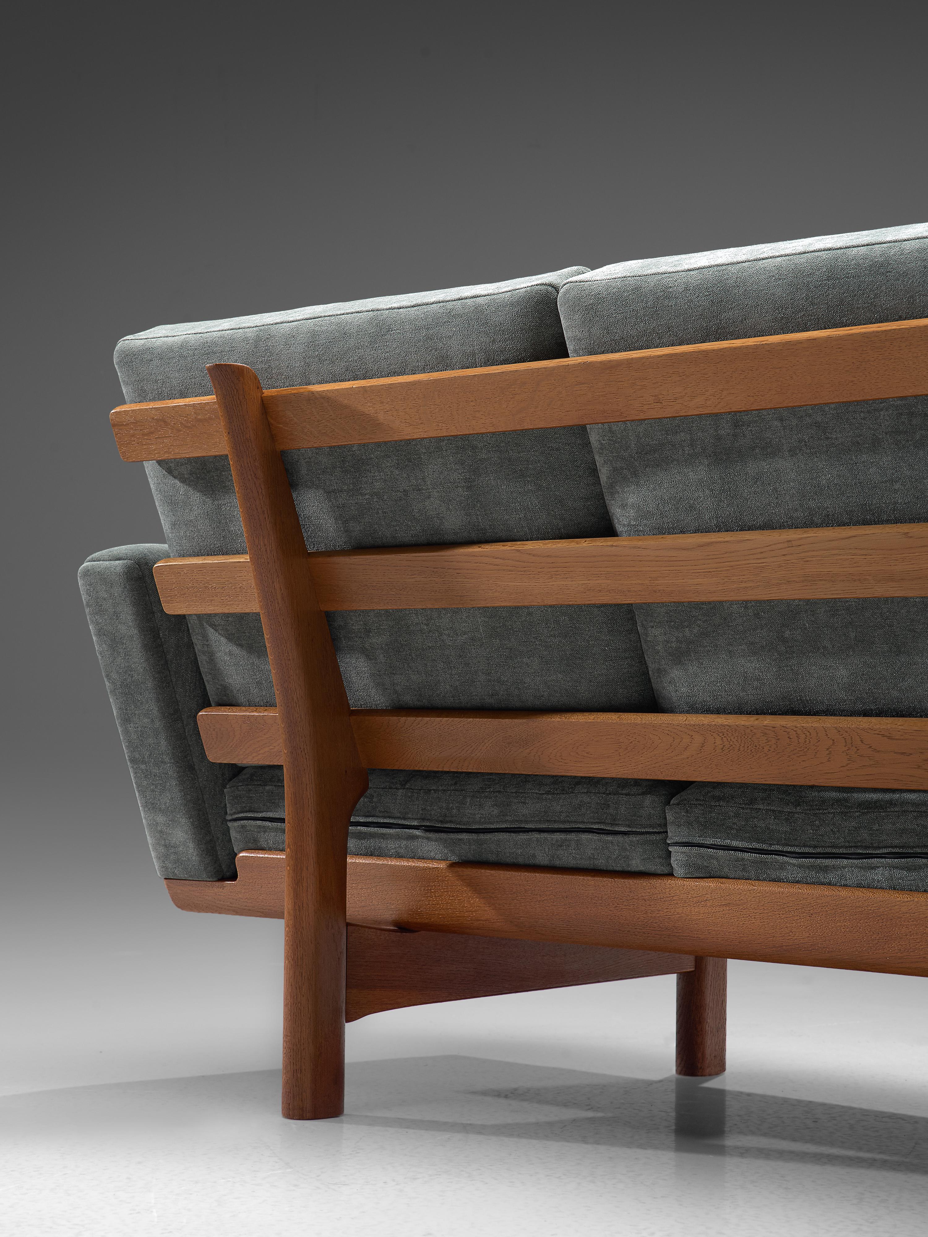 Scandinavian Modern Hans J. Wegner Three-Seat Sofa Reupholstered in Blue Fabric