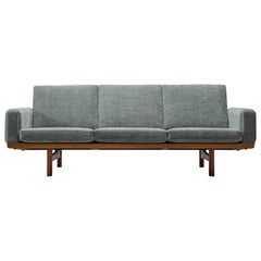 Hans J. Wegner Three-Seat Sofa Reupholstered in Blue Fabric