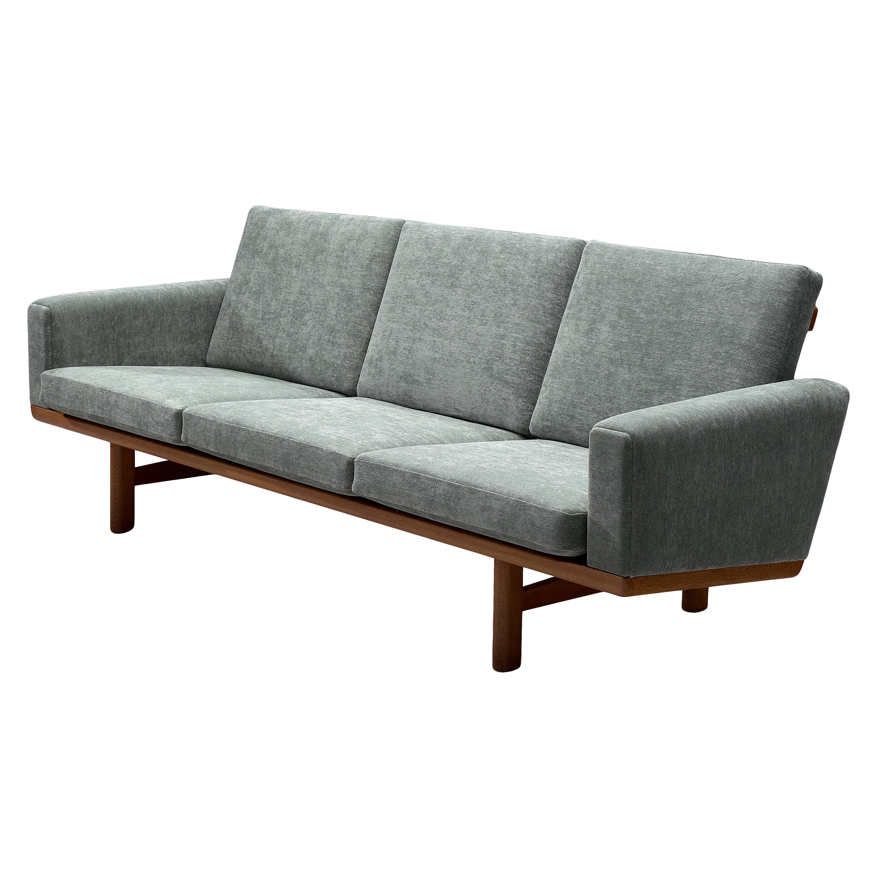 Hans J. Wegner Three-Seat Sofa Reupholstered in Blue Fabric