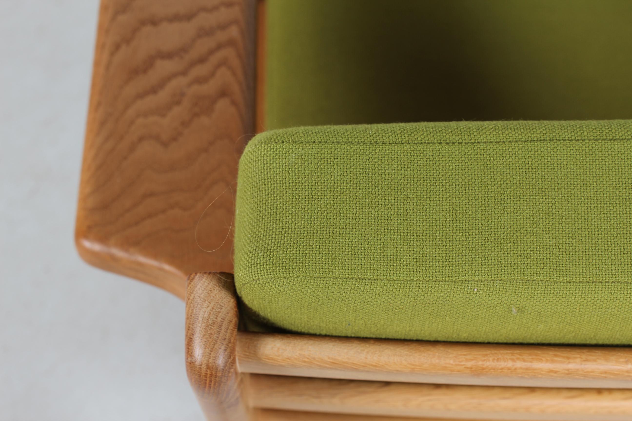 Danish Hans J. Wegner Two Lounge Chairs GE 290 of Oak and Green Wool by GETAMA, 1970s