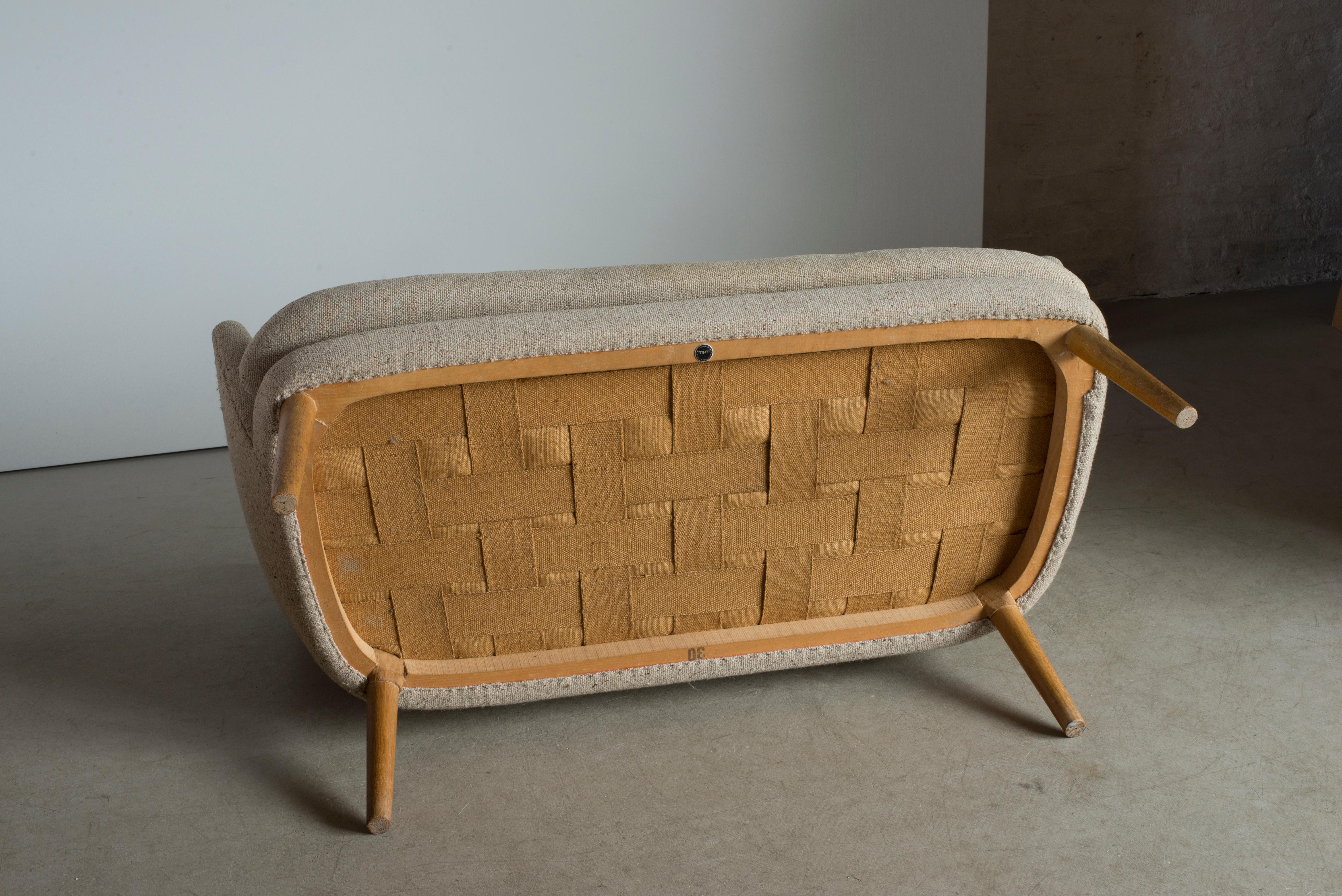 Polished Hans J. Wegner Two-Seat Sofa in Oak and Fabric for AP Stolen For Sale