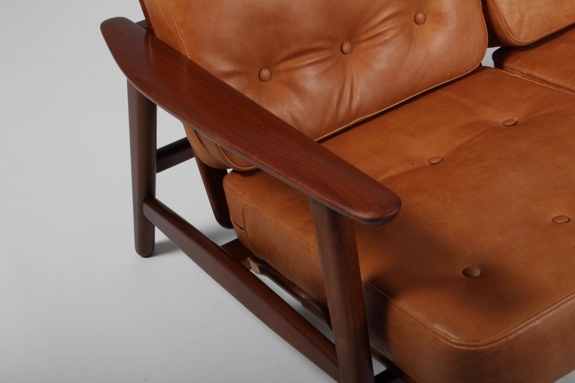 Scandinavian Modern Hans J. Wegner Two Seat Sofa, Model 233, Cognac Aniline Leather