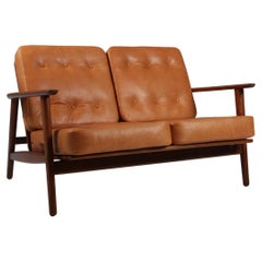 Hans J. Wegner Two Seat Sofa, Model 233, Cognac Aniline Leather