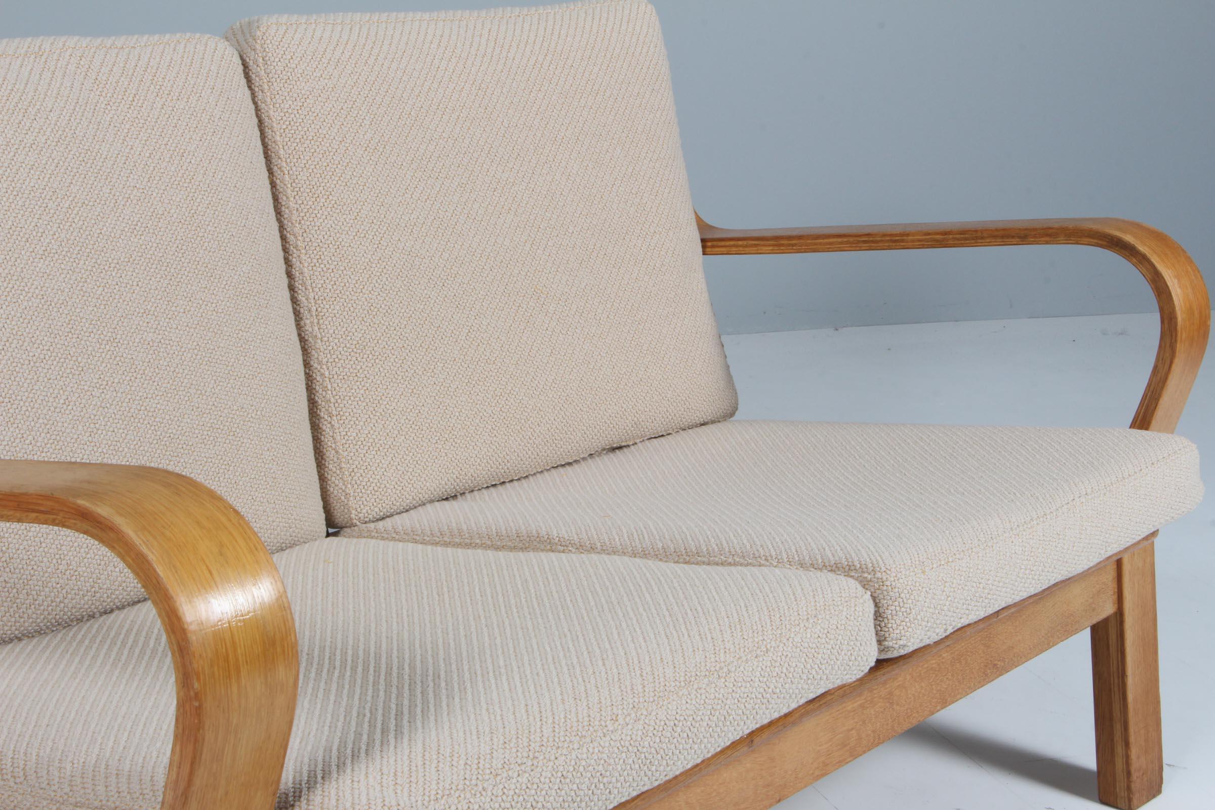 Danish Hans J. Wegner, two seat sofa, Model 671, Oak, Coda 2 and Cotton Rope