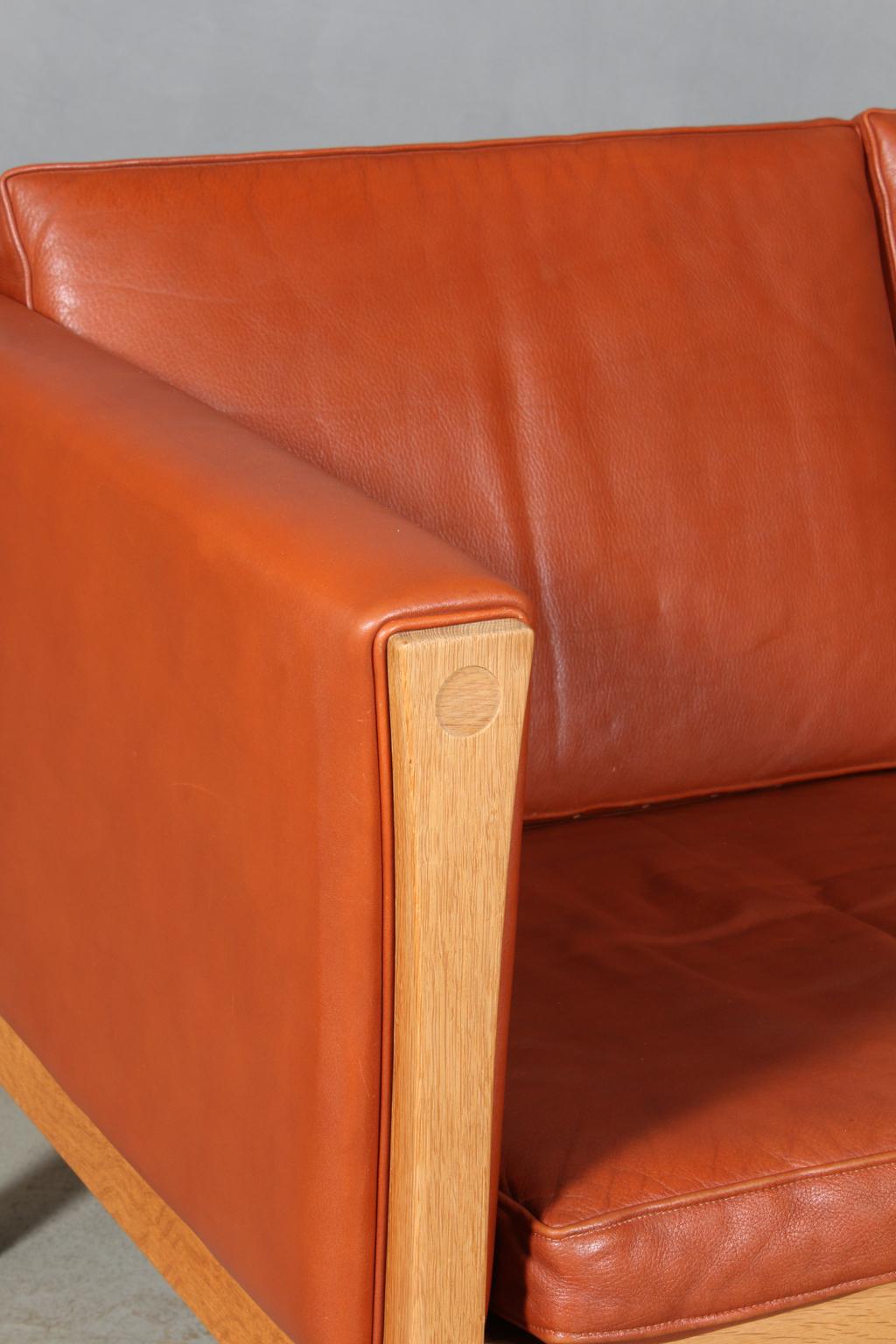Scandinavian Modern Hans J. Wegner Two-Seat Sofa, Model AP62/2, Leather and Oak, Denmark, 1960s