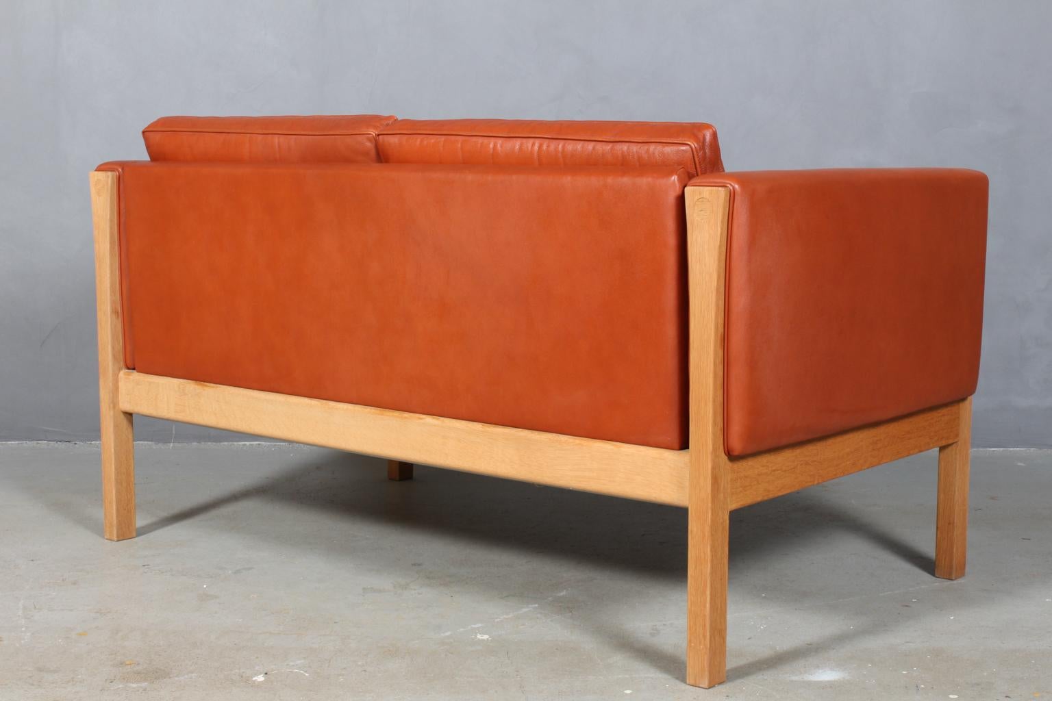 Hans J. Wegner Two-Seat Sofa, Model AP62/2, Leather and Oak, Denmark, 1960s 2