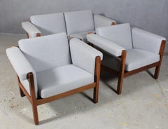 Hans J. Wegner Two-Seat Sofa & Two Lounge Chairs, Fabric and Smoked Oak, GE-40