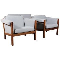 Hans J. Wegner Two-Seat Sofa & Two Lounge Chairs, Fabric and Smoked Oak, GE-40