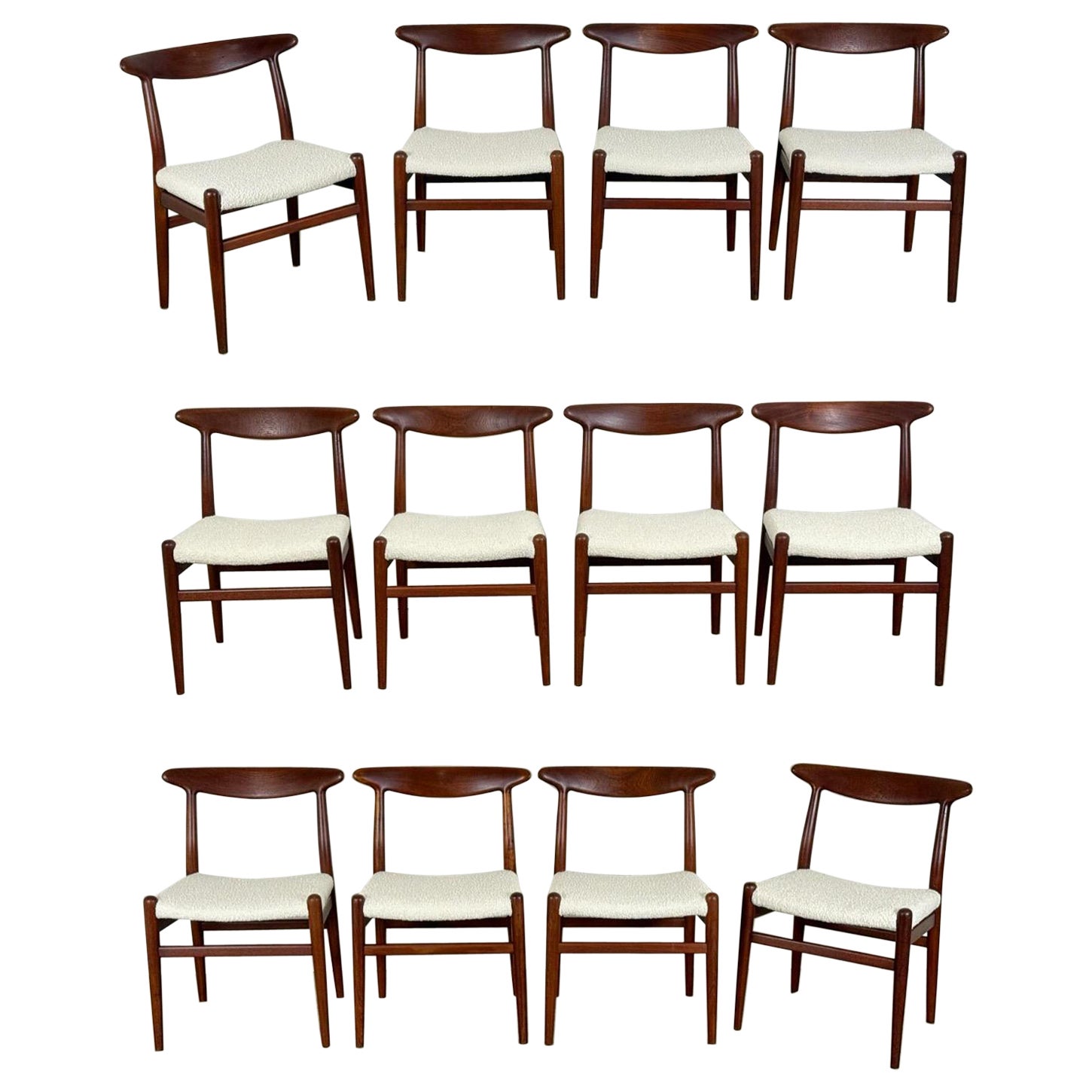 Hans J. Wegner W2 Dining Chairs - Twelve 12 - Danish Modern Teak