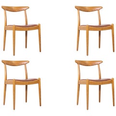 Hans J. Wegner W2 Oak and Leather Dining Chairs for C.M. Madsen