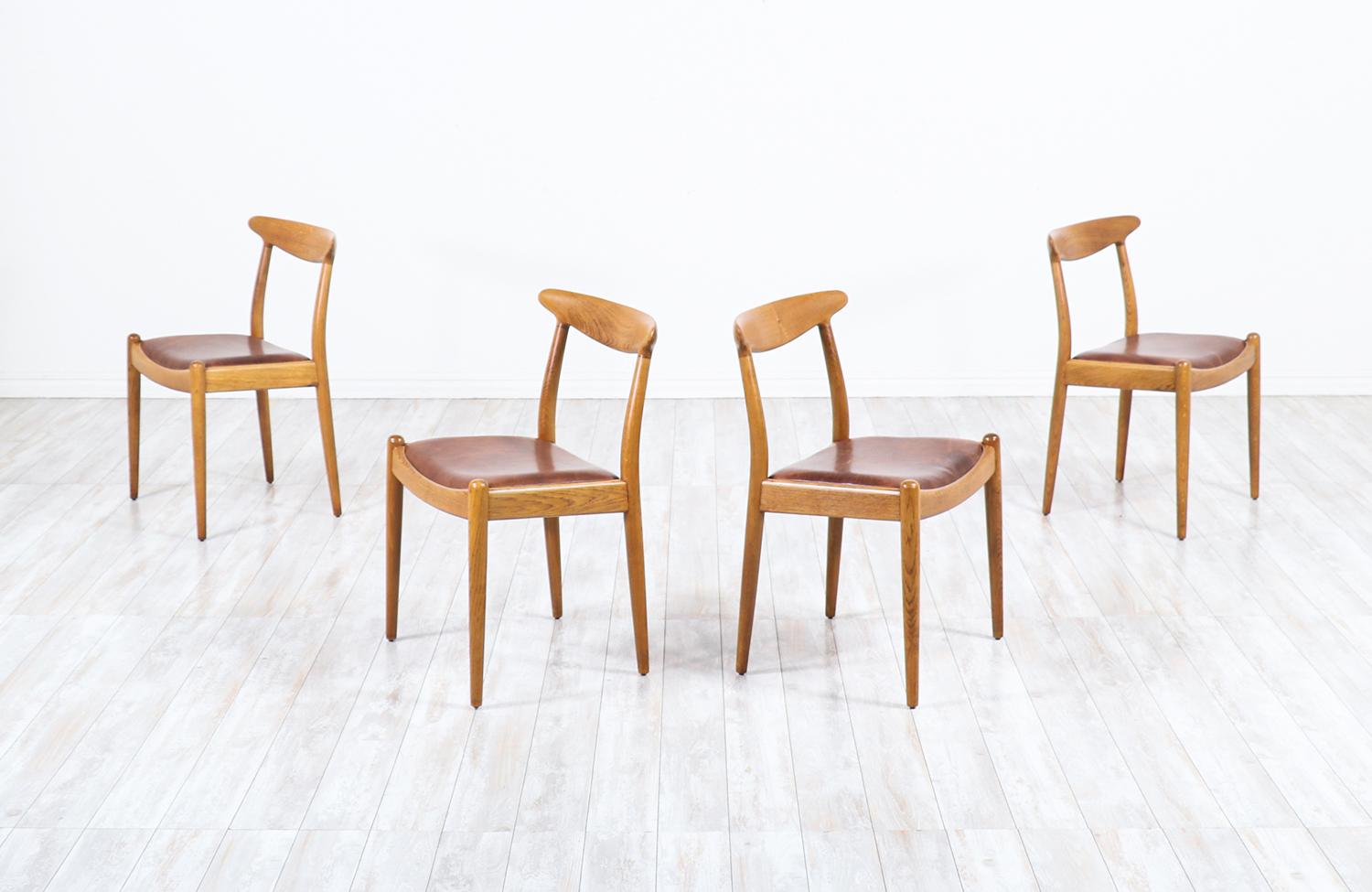 Hans J. Wegner W2 oak and leather dining chairs for C.M. Madsen.