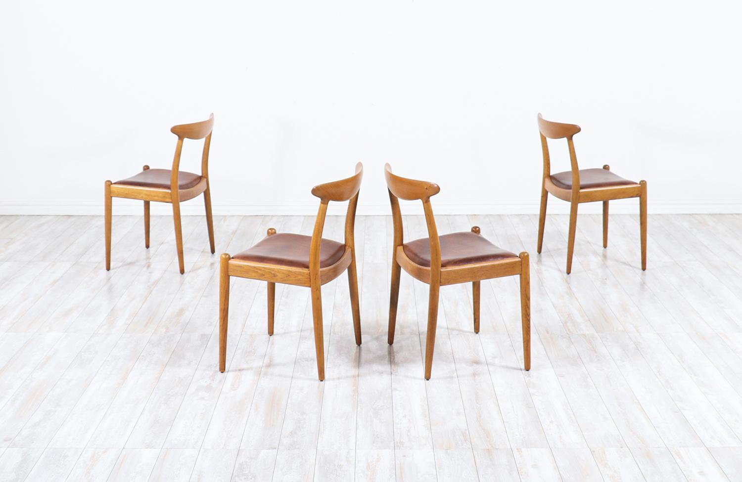 Mid-Century Modern Hans J. Wegner W2 Oak and Leather Dining Chairs for C.M. Madsen