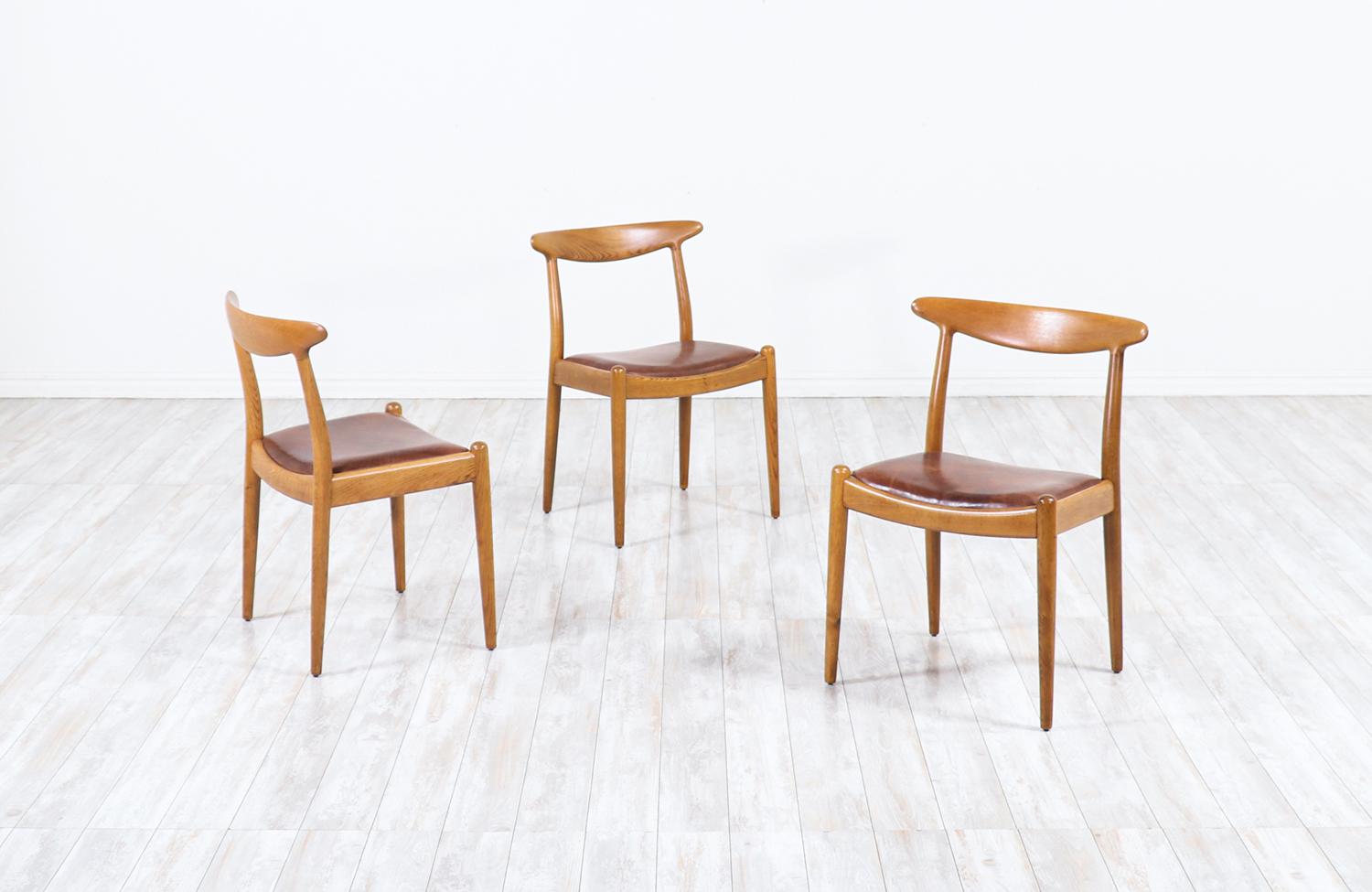 Danish Hans J. Wegner W2 Oak and Leather Dining Chairs for C.M. Madsen