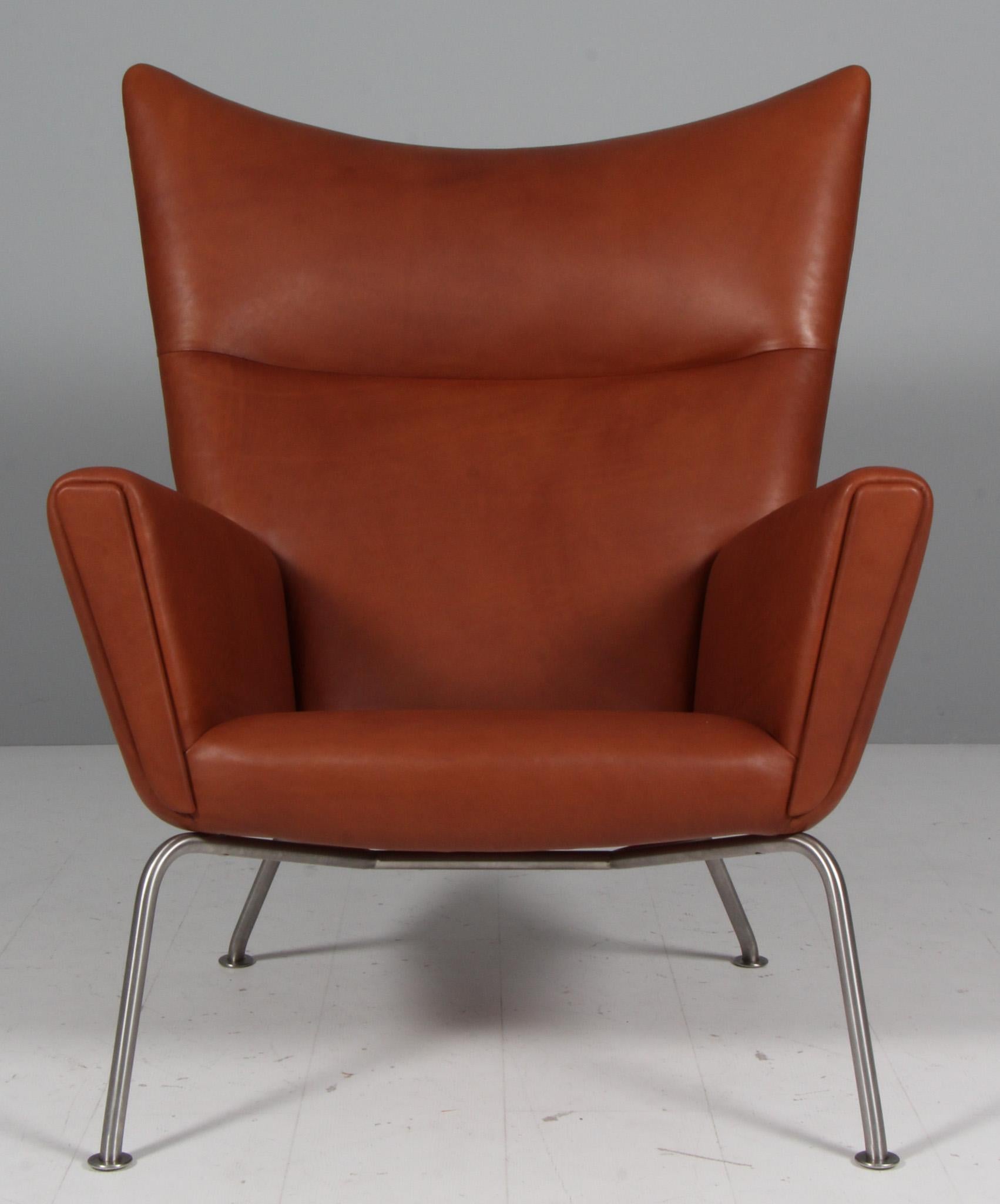 Hans J. Wegner wing chair and ottoman in full grain leather, model CH445 3