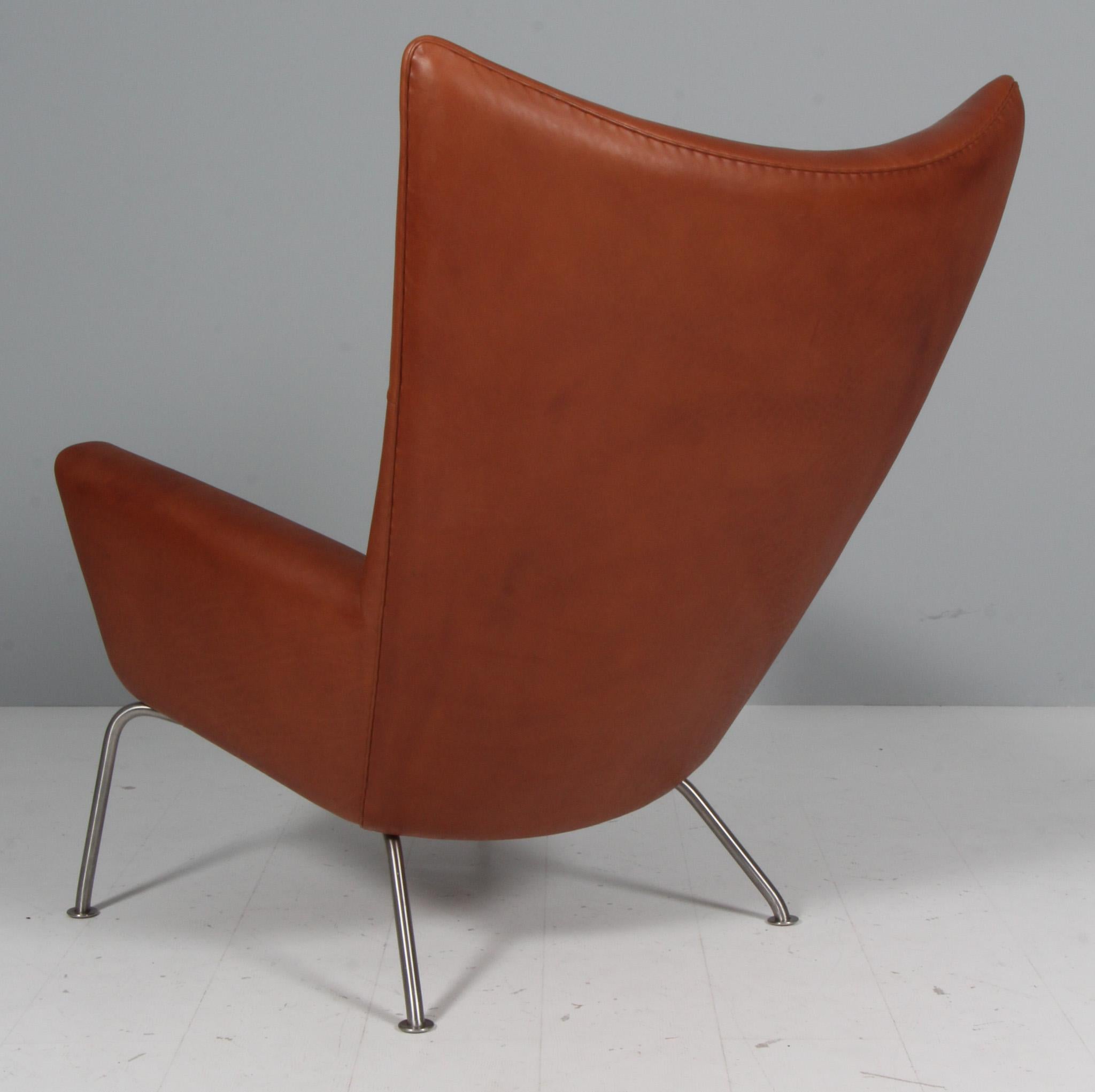 Hans J. Wegner wing chair and ottoman in full grain leather, model CH445 4