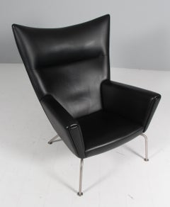 Hans J. Wegner wing chair in original leather, model CH445