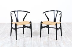 Hans J. Wegner "Wishbone" Ebonized Arm Chairs for Carl Hansen & Søn