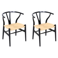 Vintage Hans J. Wegner "Wishbone" Ebonized Arm Chairs for Carl Hansen & Søn