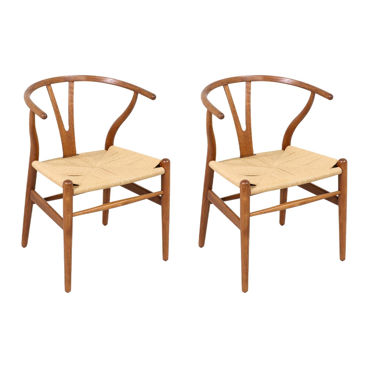 Hans J. Wegner "Wishbone" Oak Arm Chairs for Carl Hansen & Søn
