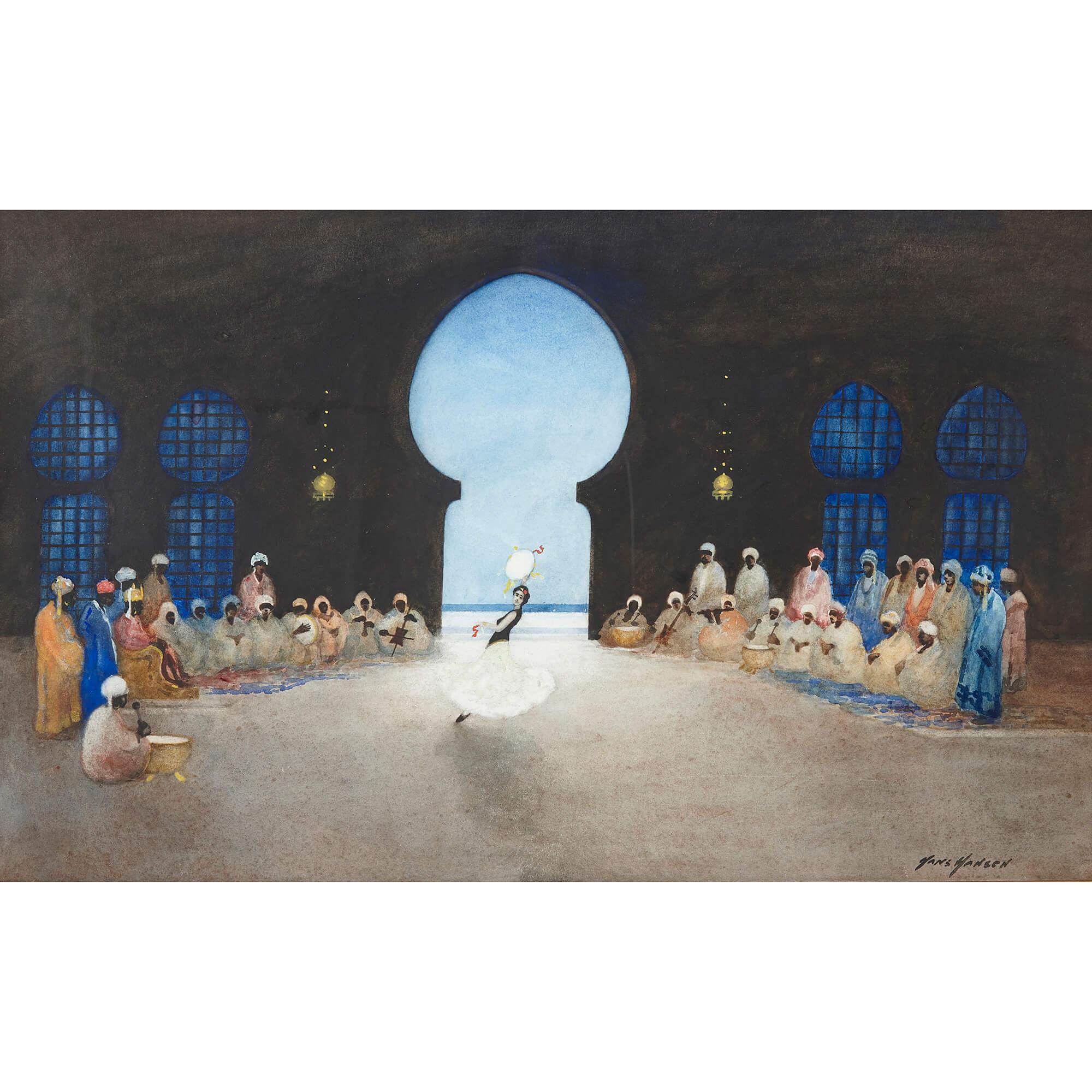Pareja de acuarelas orientalistas de Hans Jacob Hansen en venta 2