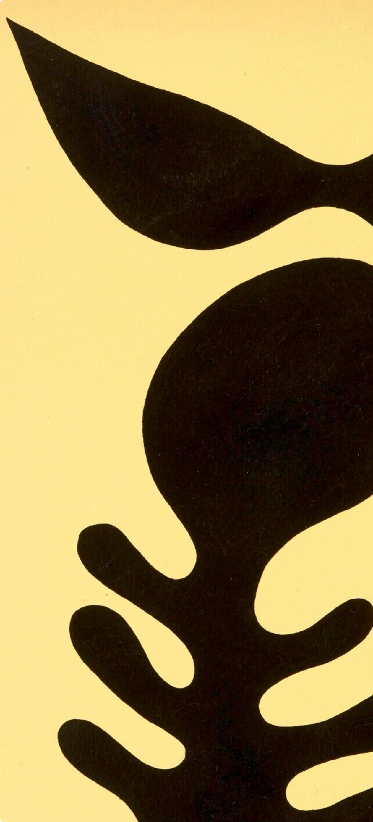 Moustaches et squelette, Société internationale d'art XXe siècle - Yellow Abstract Print by Hans Jean Arp