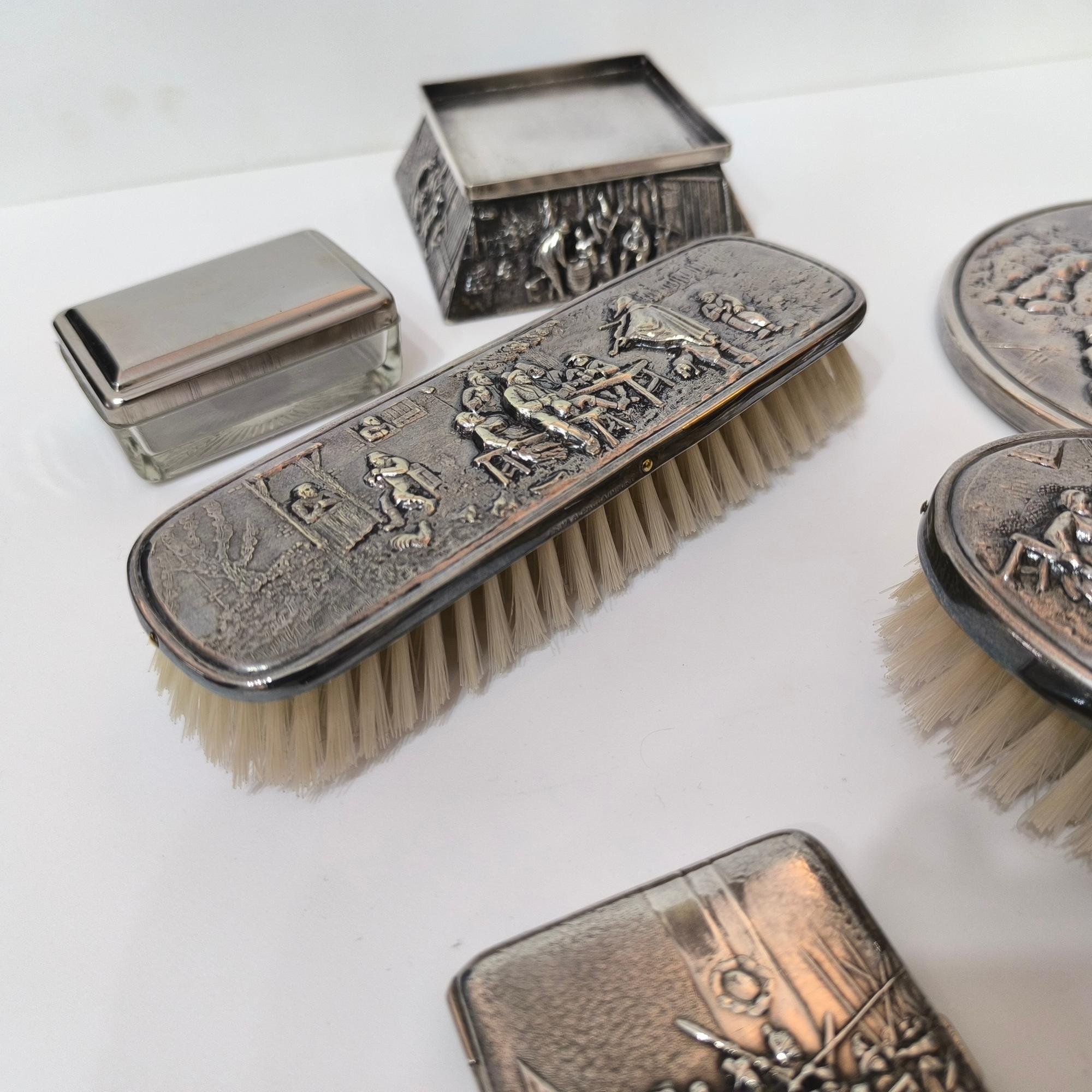 Hans Jensen 6-Piece Vanity Set – Embossed Silver-Plated Alpacca, Denmark For Sale 6