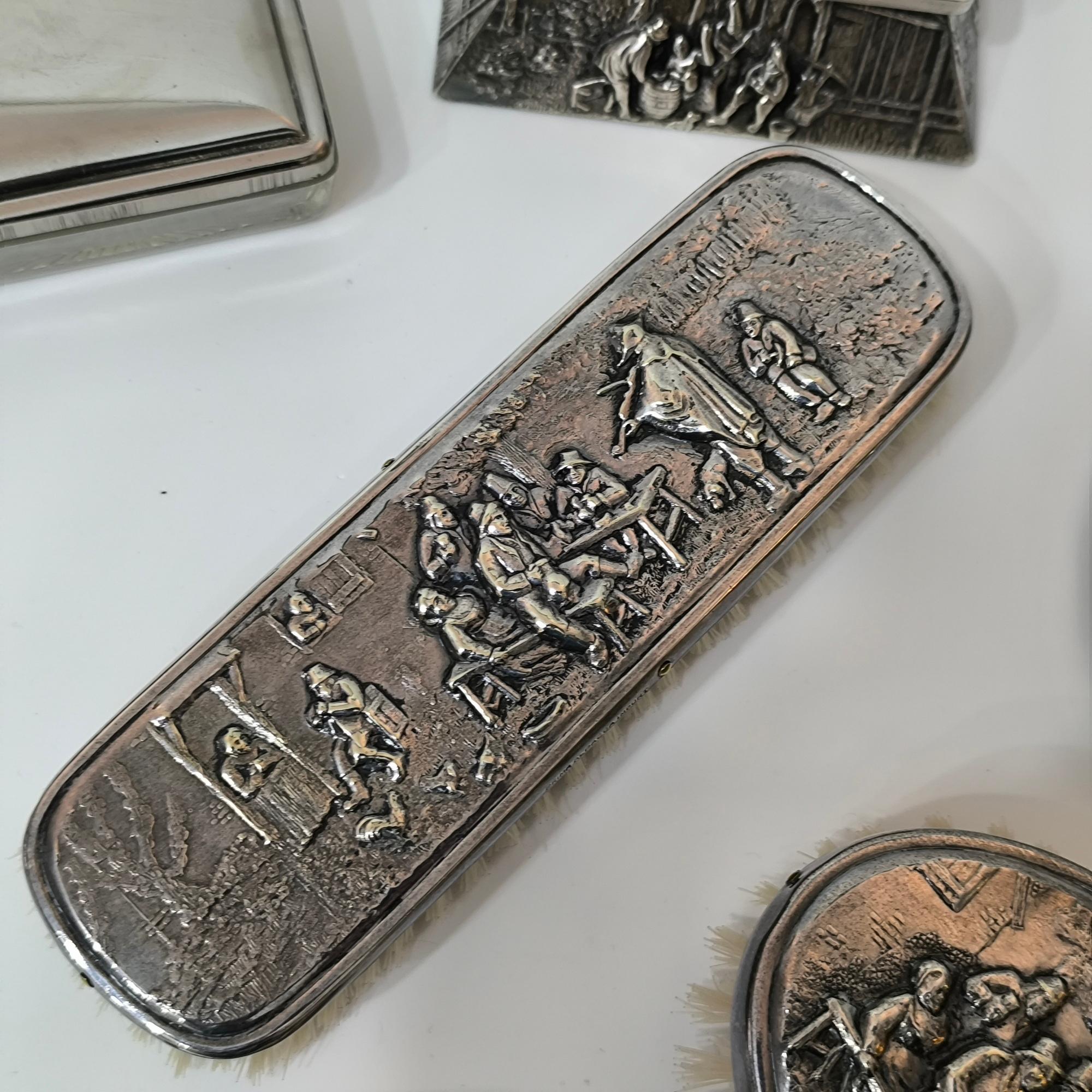 Hans Jensen 6-Piece Vanity Set – Embossed Silver-Plated Alpacca, Denmark For Sale 7