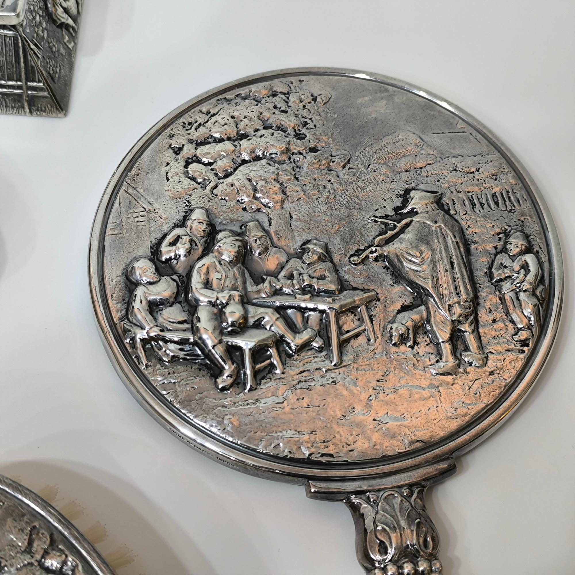 Hans Jensen 6-Piece Vanity Set – Embossed Silver-Plated Alpacca, Denmark In Good Condition For Sale In Bochum, NRW