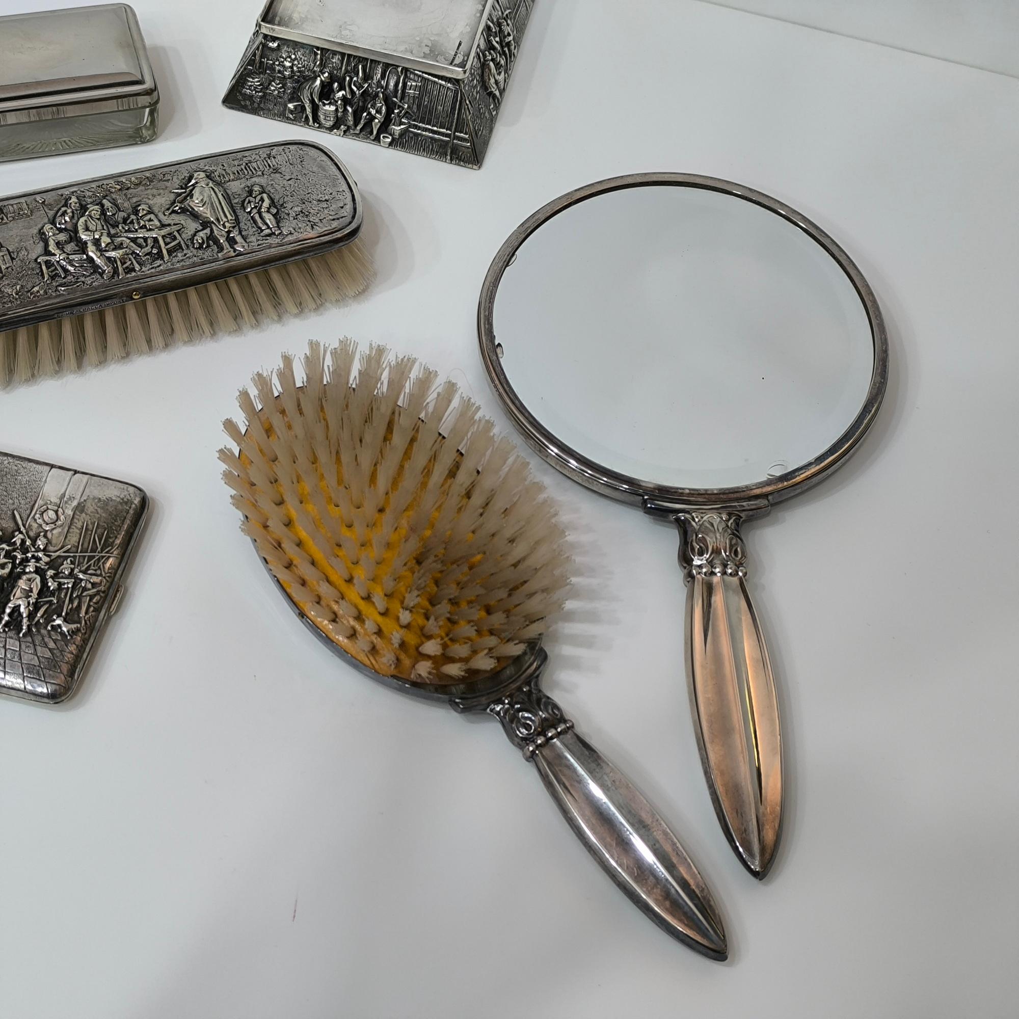 Hans Jensen 6-Piece Vanity Set – Embossed Silver-Plated Alpacca, Denmark For Sale 1