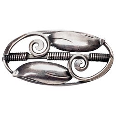 Hans Jensen Denmark Sterling Silver Oval Leaf Pin/Brooch