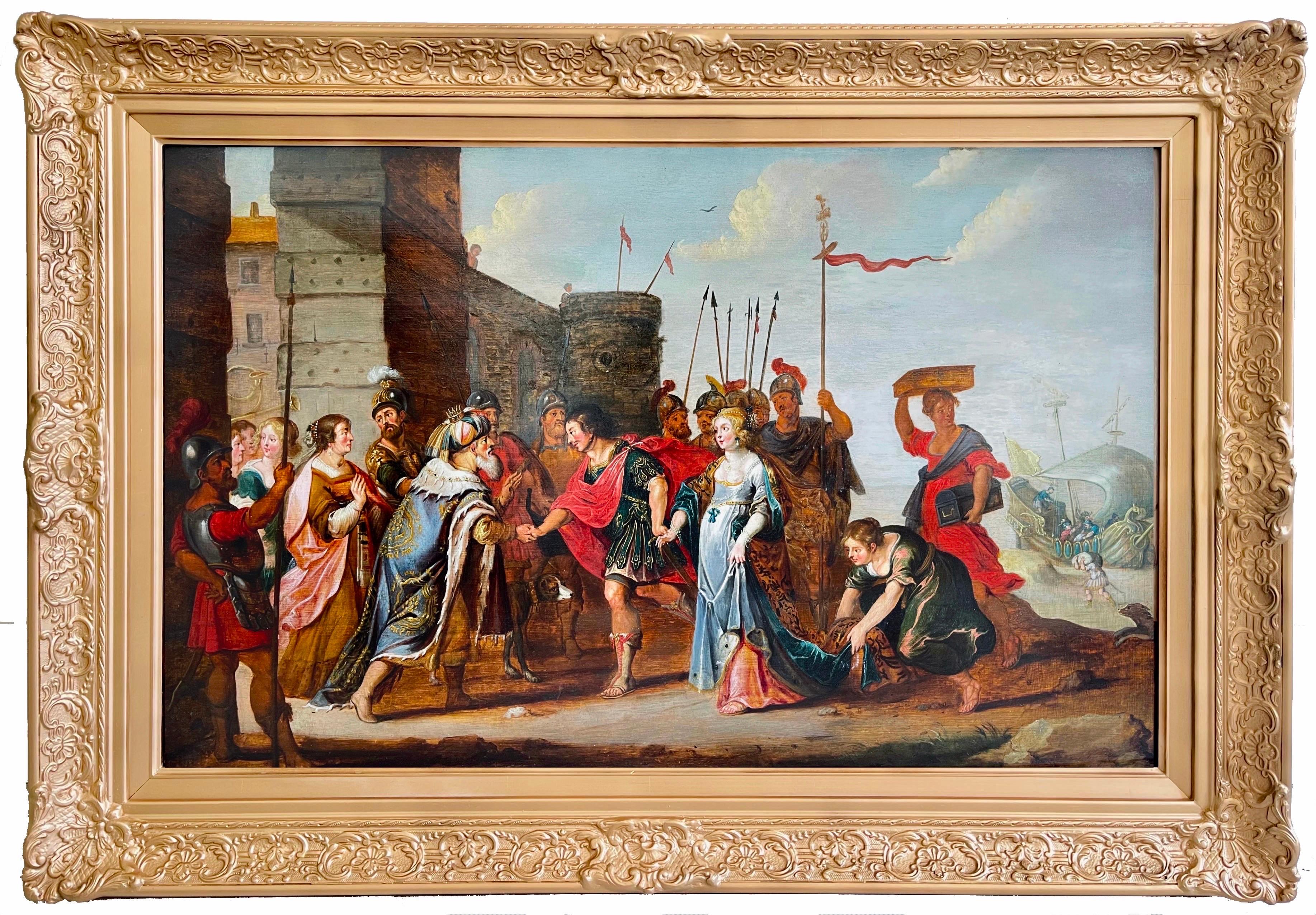 Dipinto Old Master fiammingo del XVII secolo - Paris presenta Elena a Troia - Painting di Hans Jordaens III