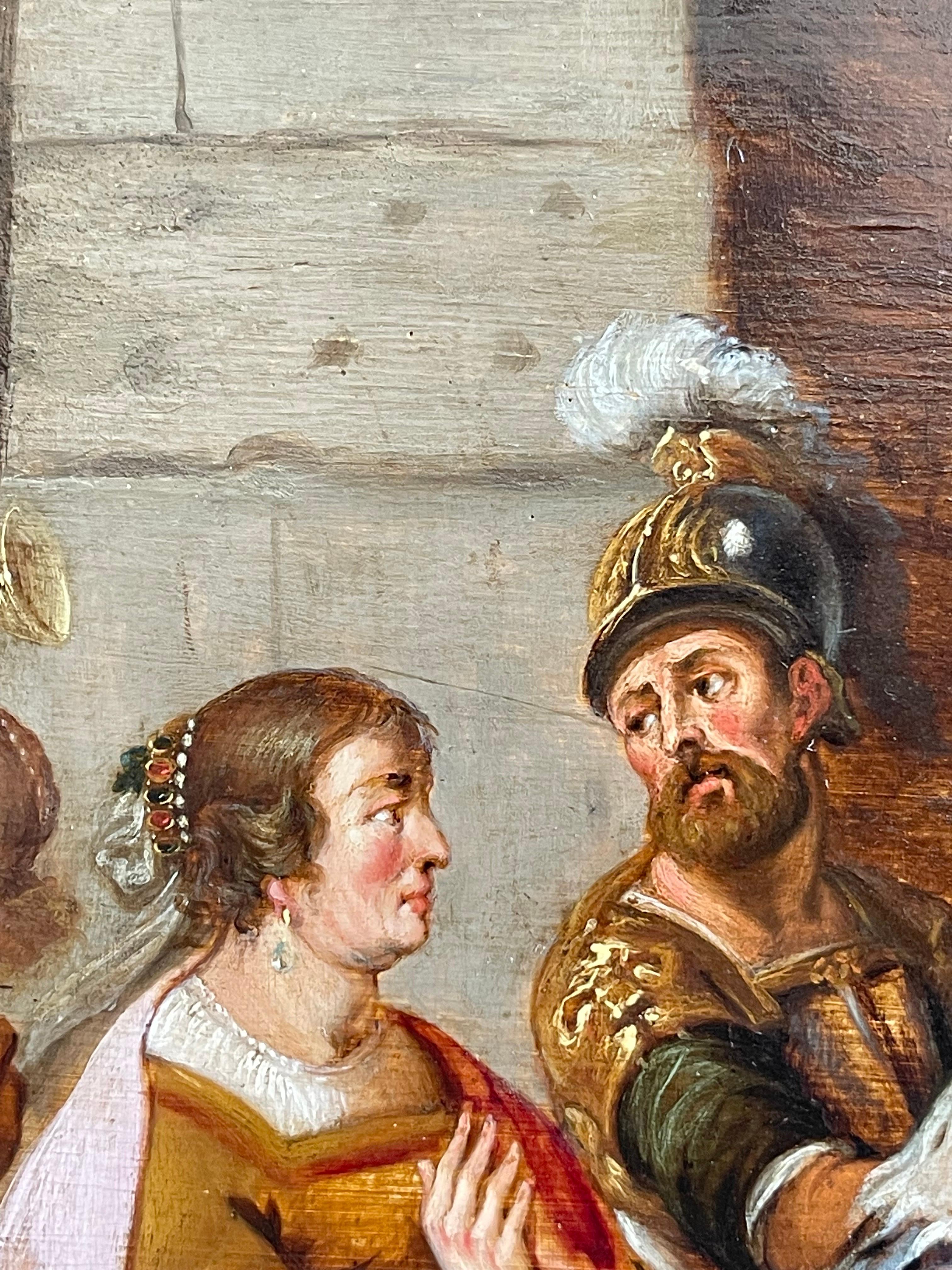 17th century Flemish Old Master Painting - Paris presenting Helena to Troy   3