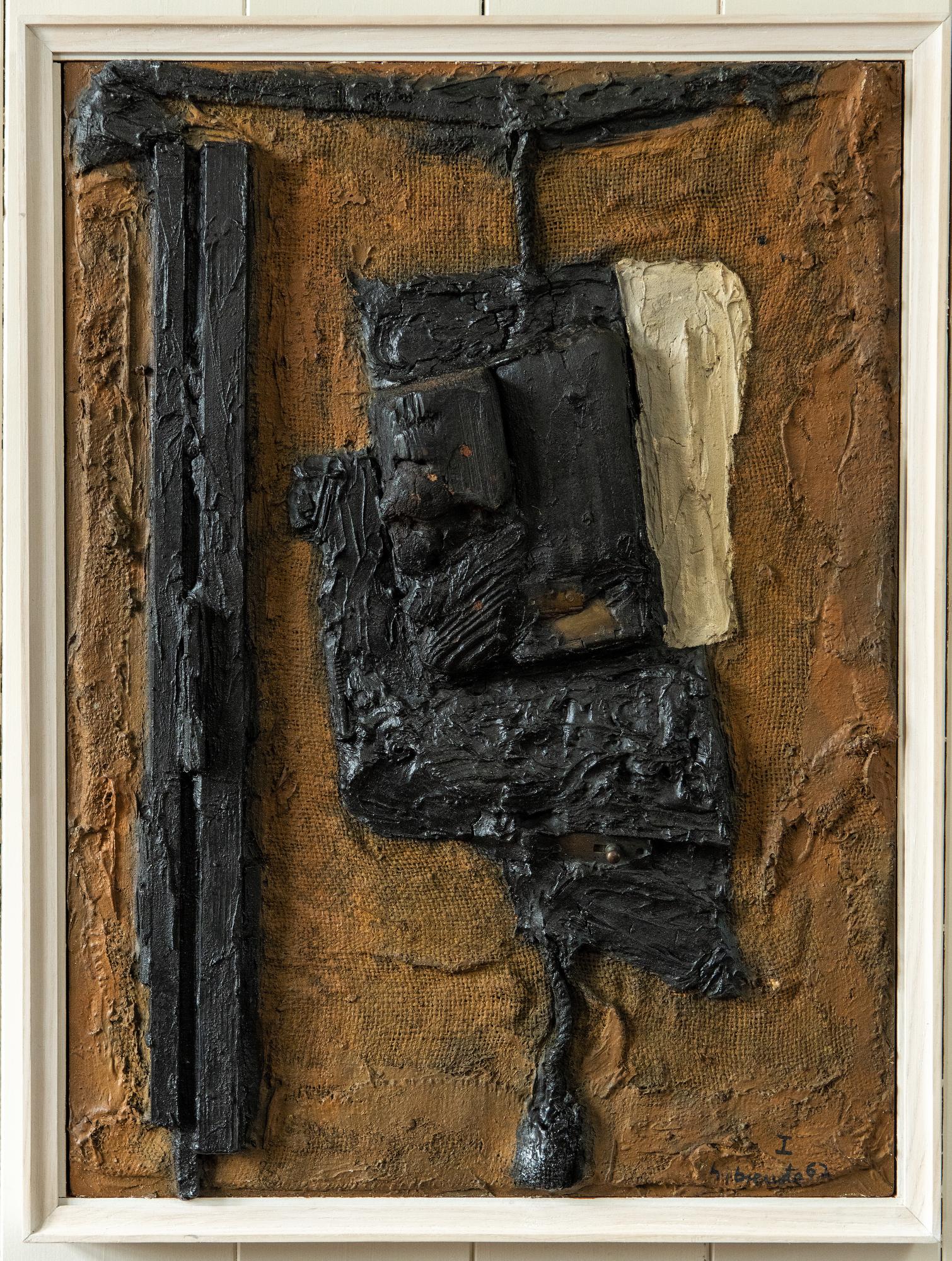 Post-War Modern Abstract Portrait Assemblage With Textured Surface By HJ Breuste