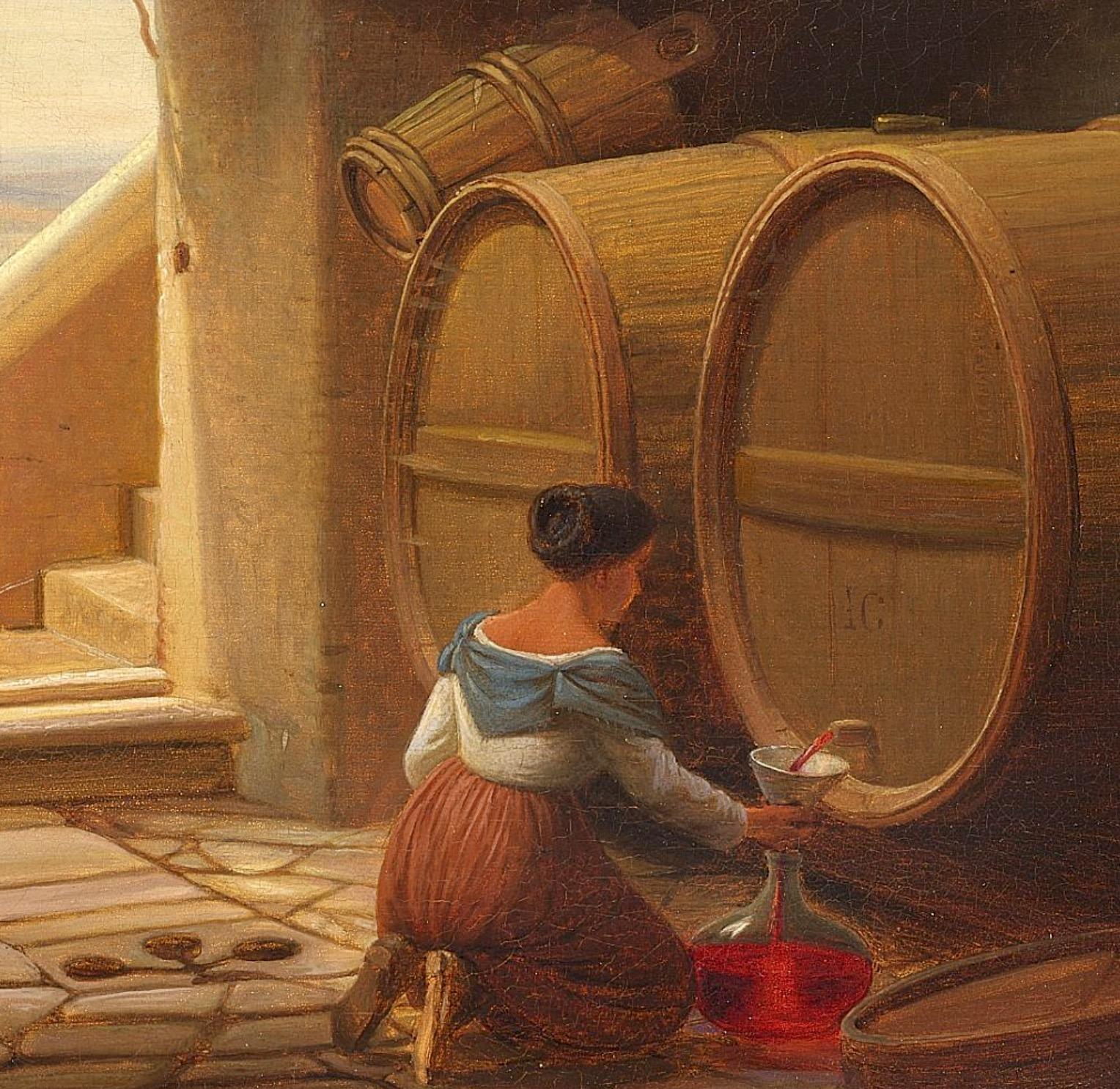 Italian Wine Cellar - Romantic Painting by Hans Jörgen Hammer