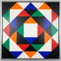 Hans Jørgen Hvid, Large Geometric Abstract Painting, Acrylic on Canvas, Framed