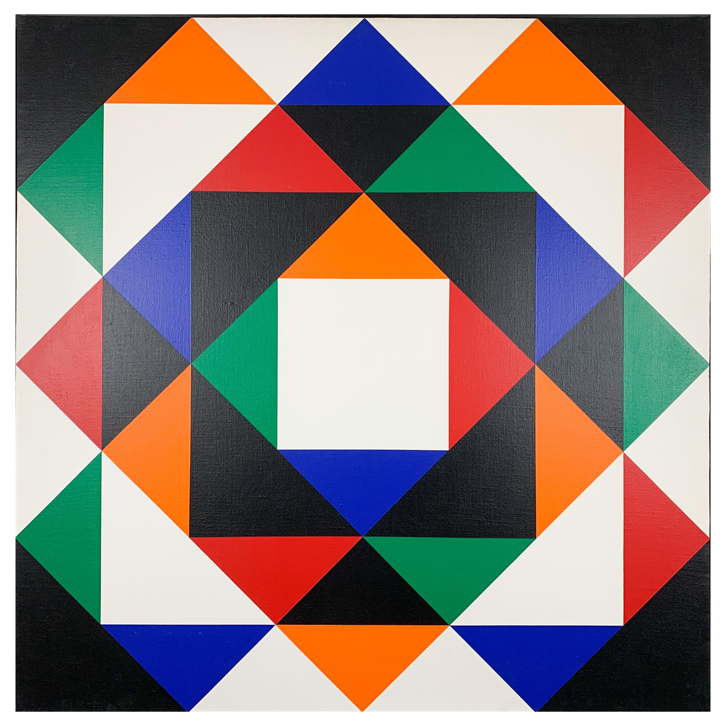 Hans Jørgen Hvid, Large Geometric Abstract Painting, Acrylic on Canvas, Framed