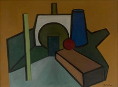 Modern Geometric Still Life, Signed Original Oil Painting, Framed, 1960s
