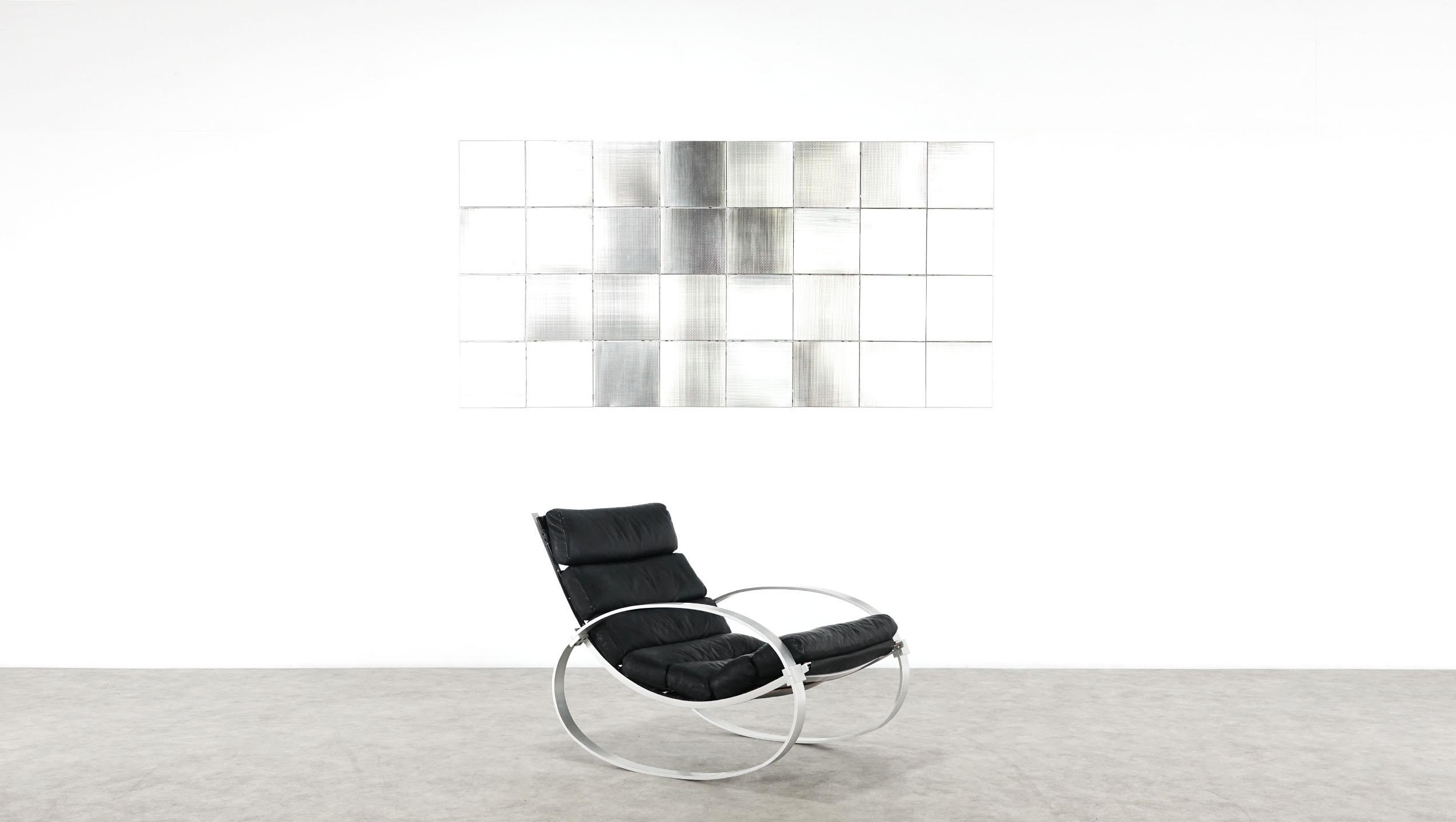 Hans Kaufeld Aluminum Leather Rocking Chair 1970 3