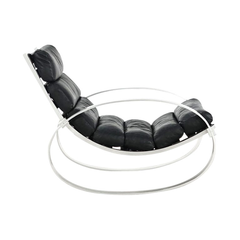 Hans Kaufeld Aluminum Leather Rocking Chair 1970