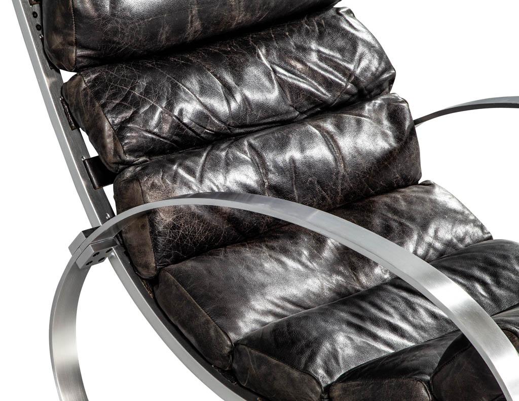 Hans Kaufeld fauteuil à bascule moderne mi-siècle en cuir et aluminium brossé en vente 2
