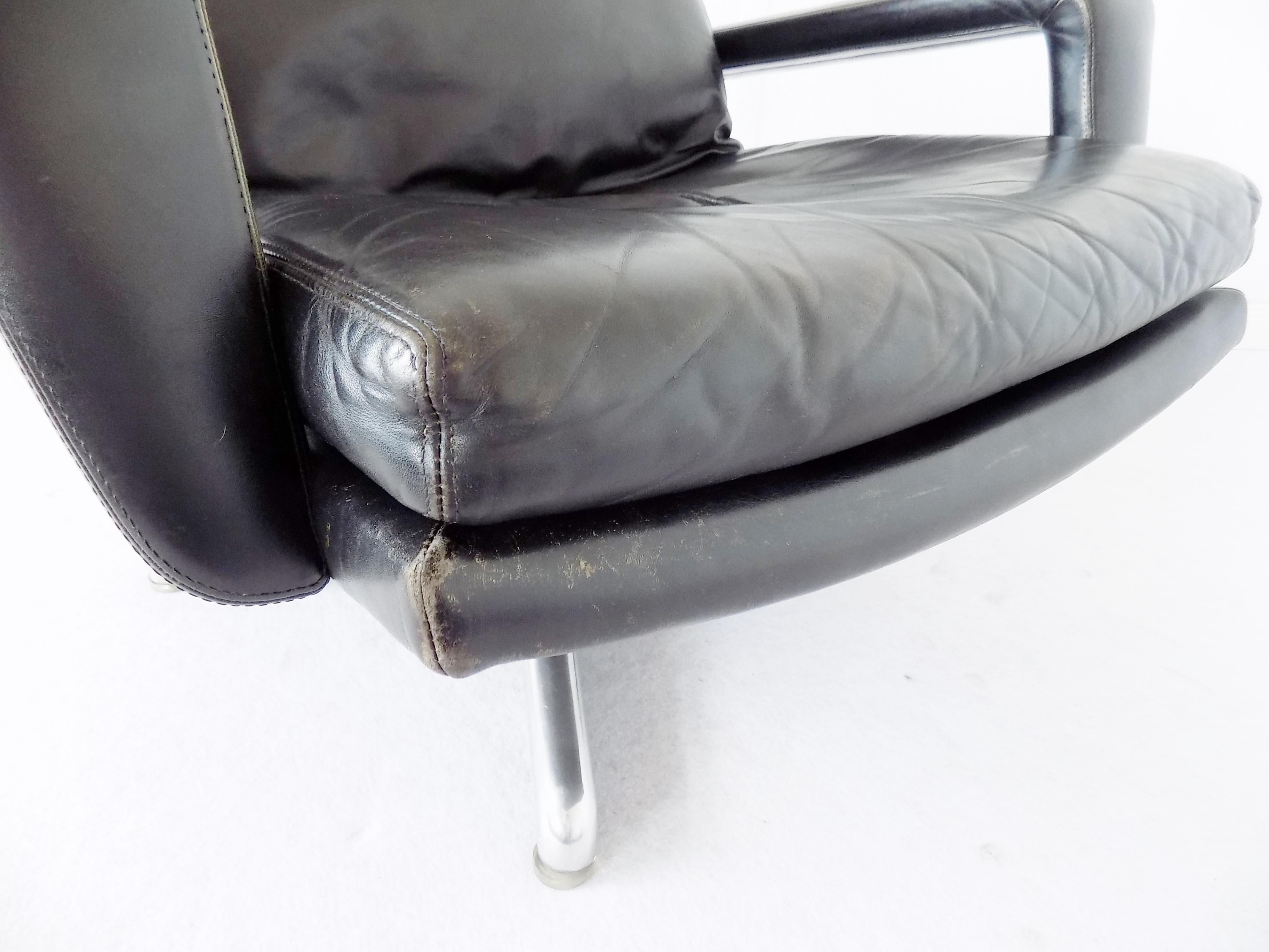 Hans Kaufeld Lounge Chair, German, Black leather, mid-century modern, swivel For Sale 6