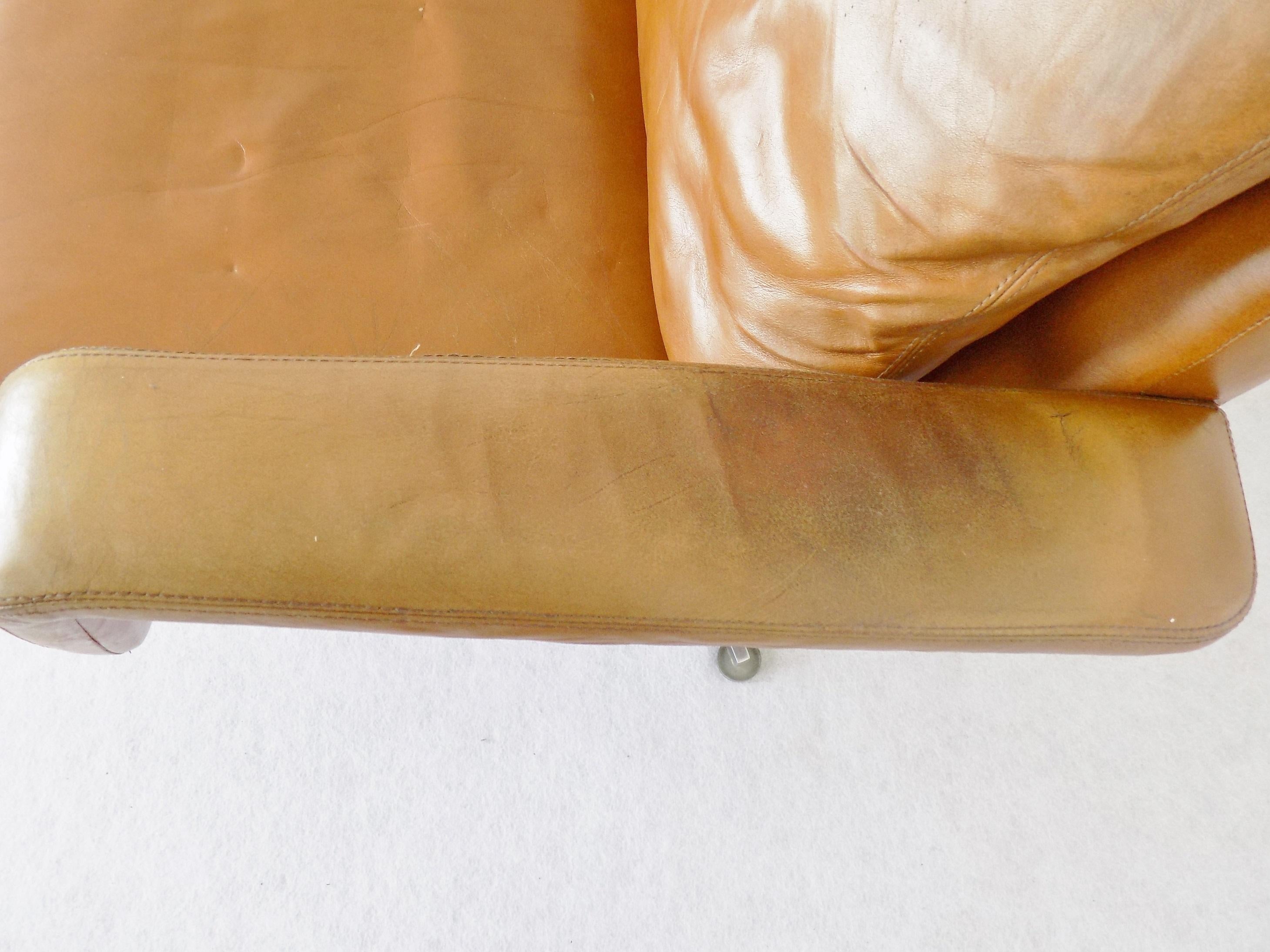Hans Kaufeld Lounge Chair, Caramel leather, German, mid-century modern, swivel For Sale 1