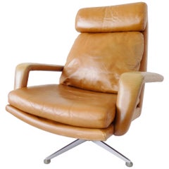 Hans Kaufeld Lounge Chair, Caramel leather, German, mid-century modern, swivel