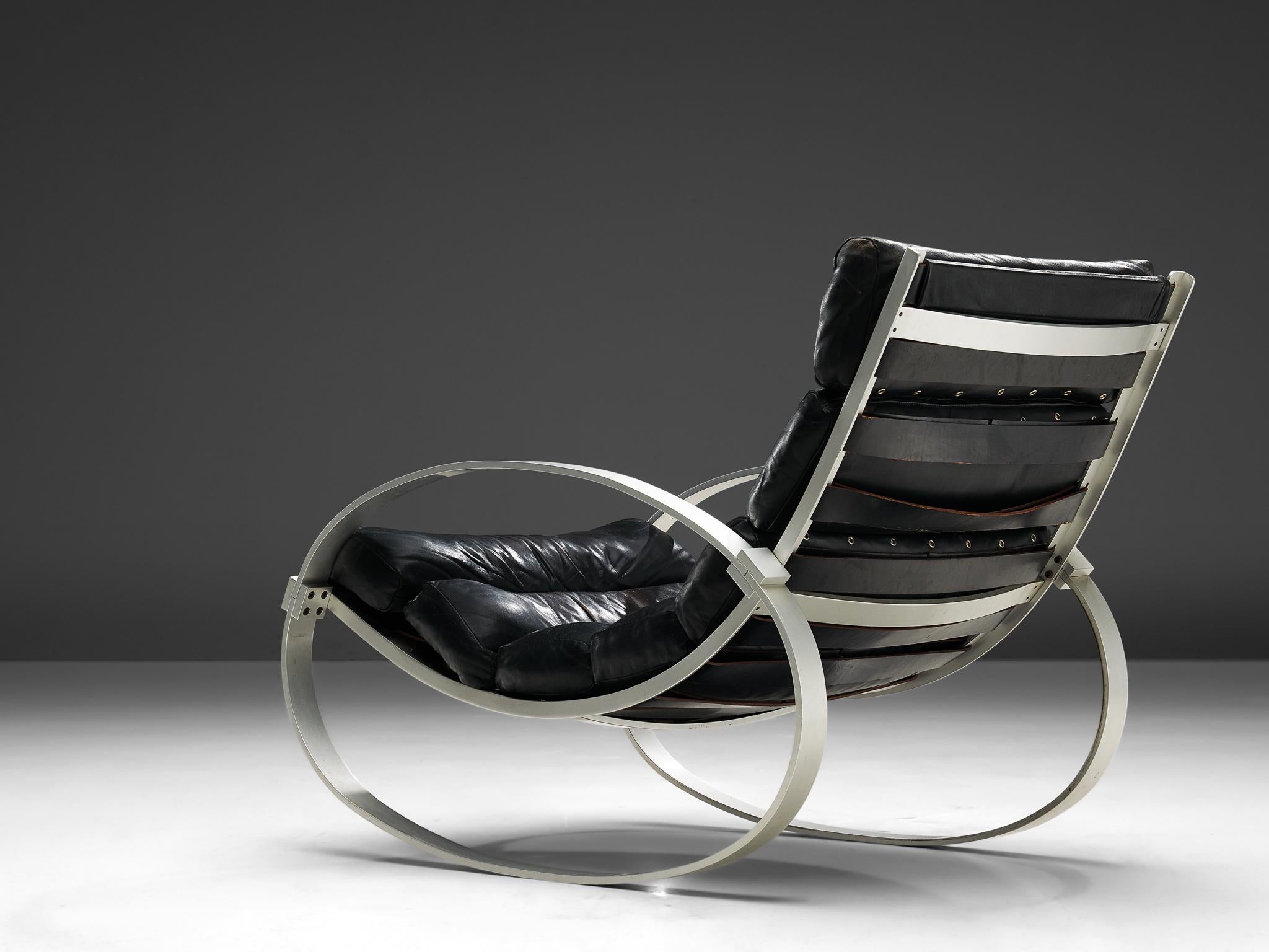 black leather rocking chair