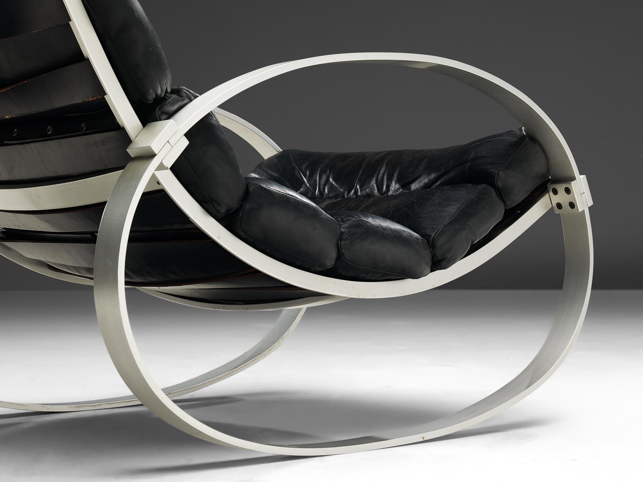 Post-Modern Hans Kaufeld Rocking Chair in Black Leather