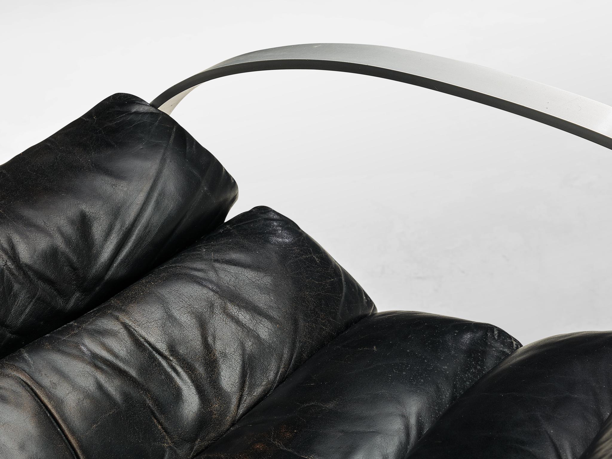 German Hans Kaufeld Rocking Chair in Black Leather