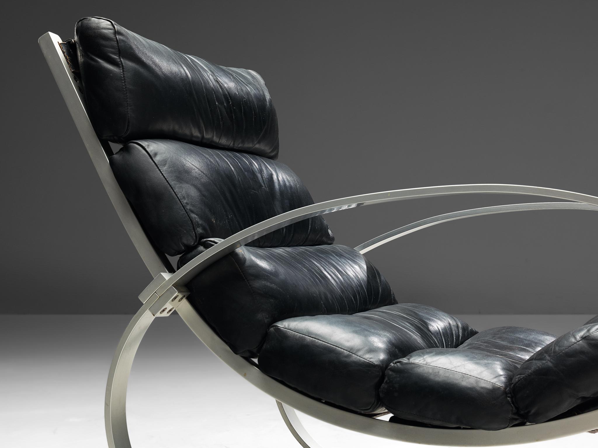 20th Century Hans Kaufeld Rocking Chair in Black Leather