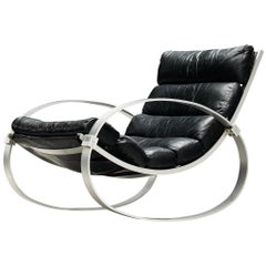 Hans Kaufeld Rocking Chair in Black Leather